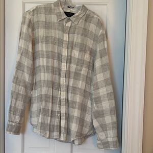 Lucky brand  Gray and White Checkered linen Shirt. Size L.